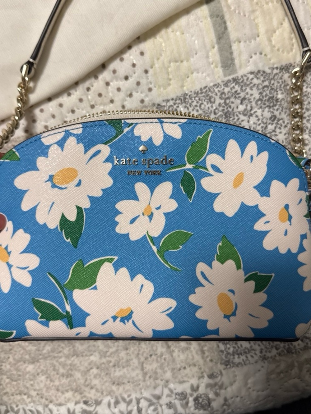 kate spade blue floral dome crossbody with gold hardware